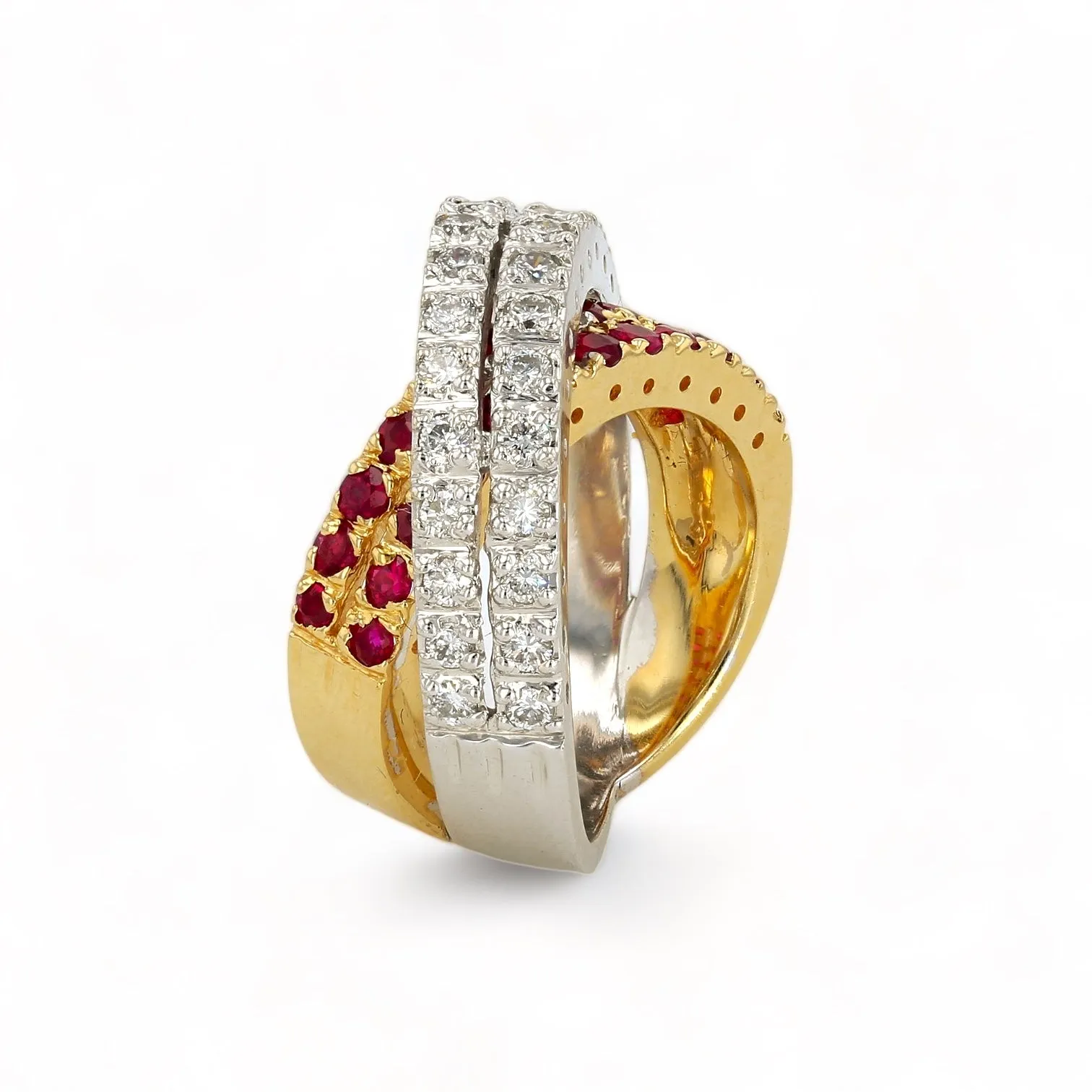 14K gold bypass yellow and white stunning diamonds and ruby  ring-28012