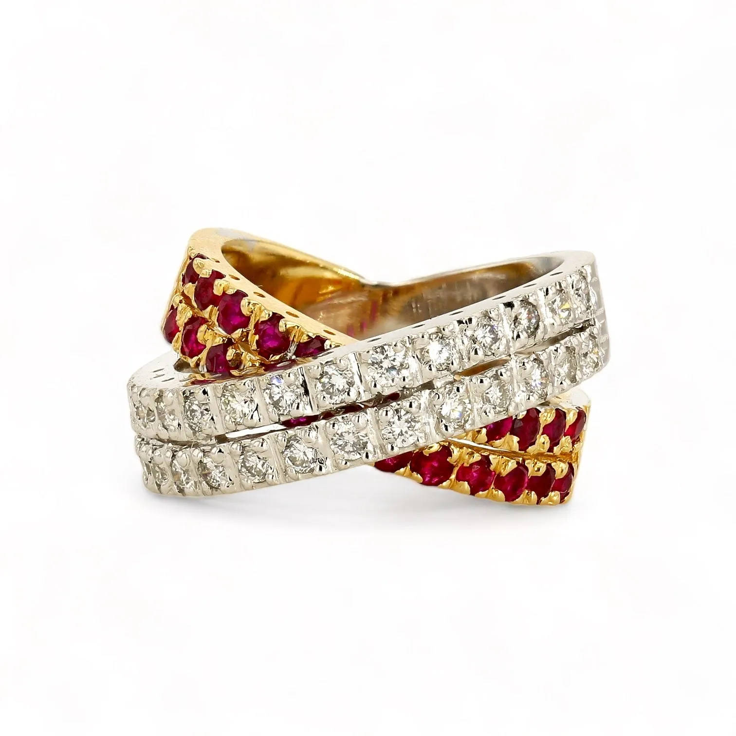 14K gold bypass yellow and white stunning diamonds and ruby  ring-28012