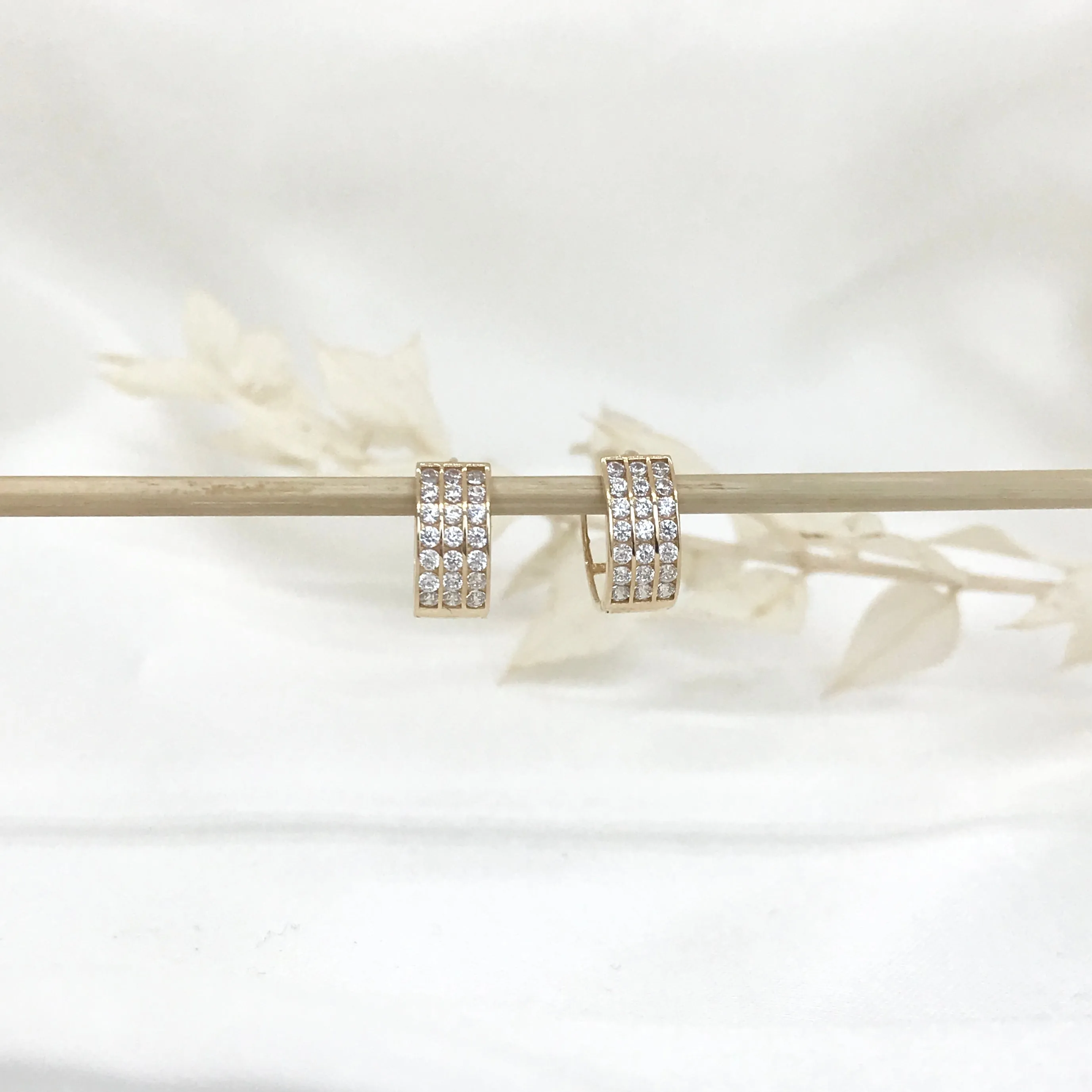 14k Gold Triple Row CZ Huggies