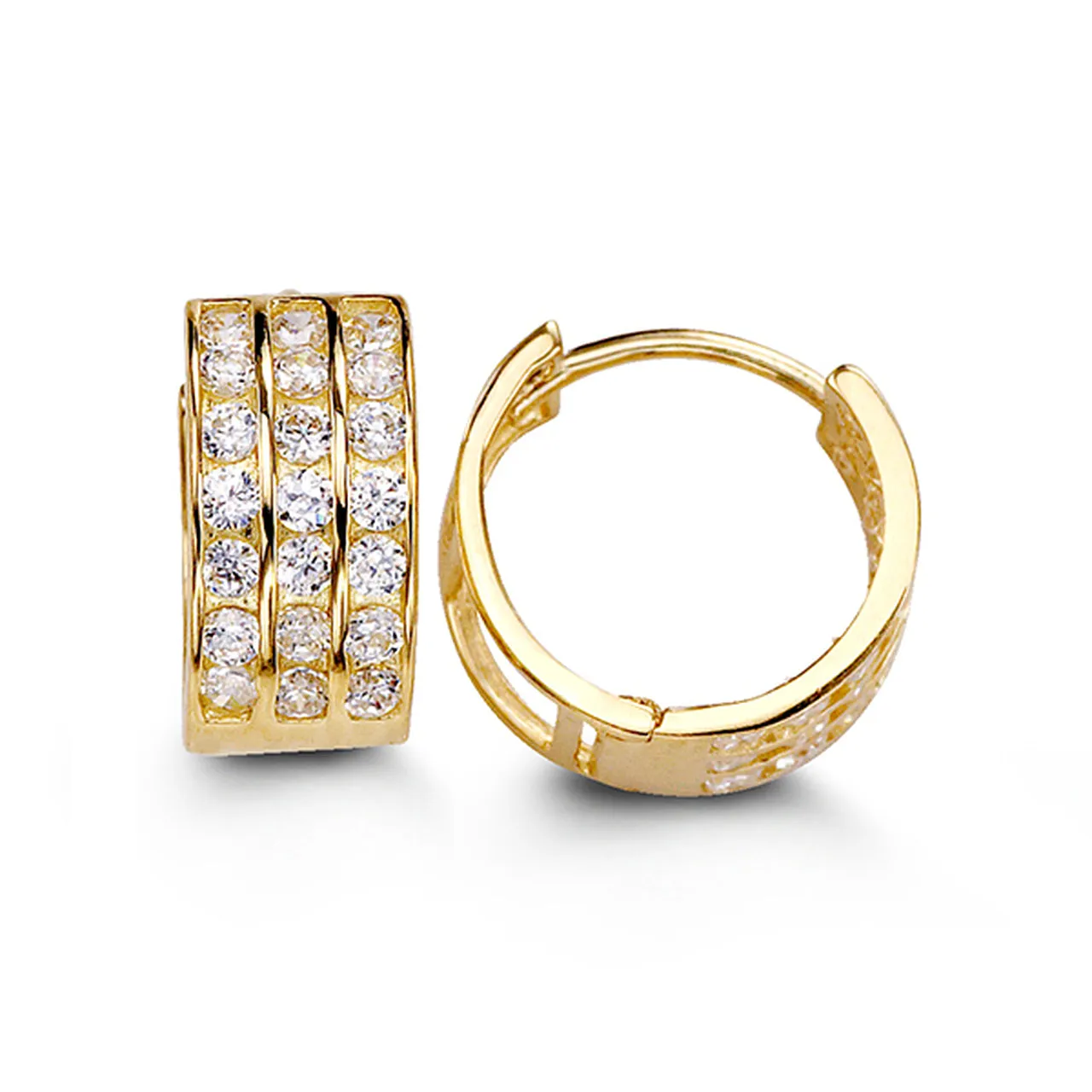 14k Gold Triple Row CZ Huggies