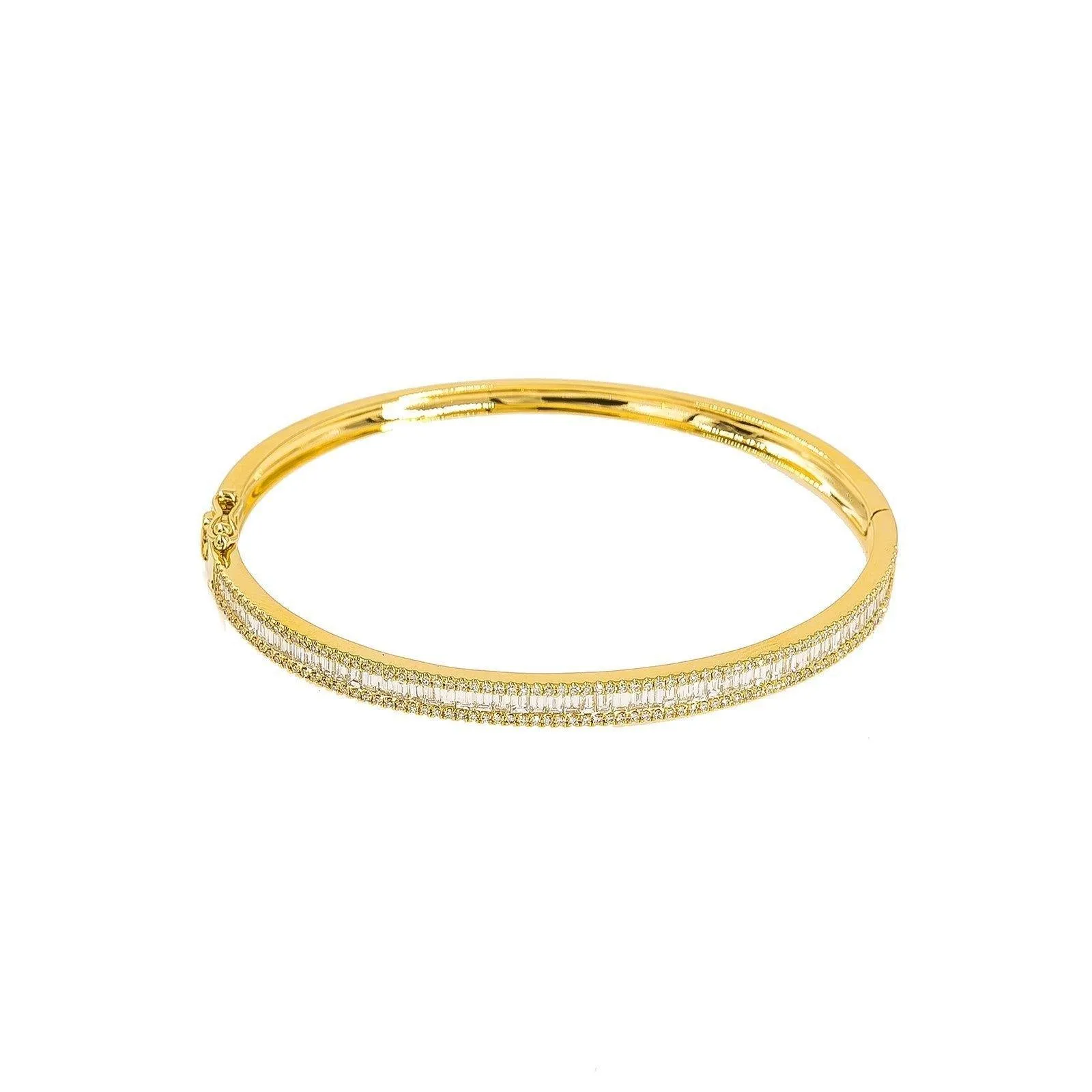 14K Yellow Gold Diamond Bangle W/ VS Round Brilliant & Baguette Cut Diamonds