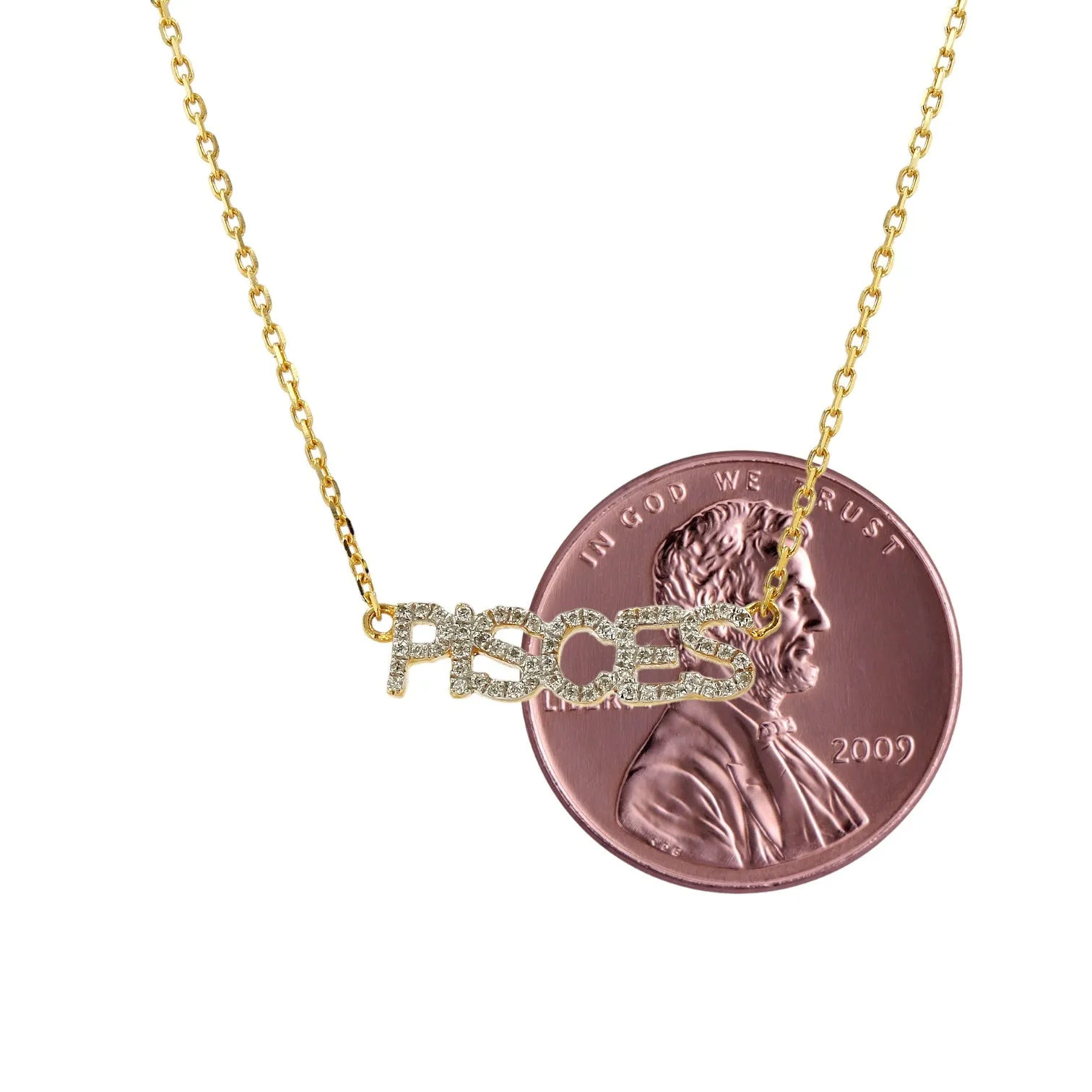 14K Yellow Gold Diamond Zodiac Necklace Pisces - 224943