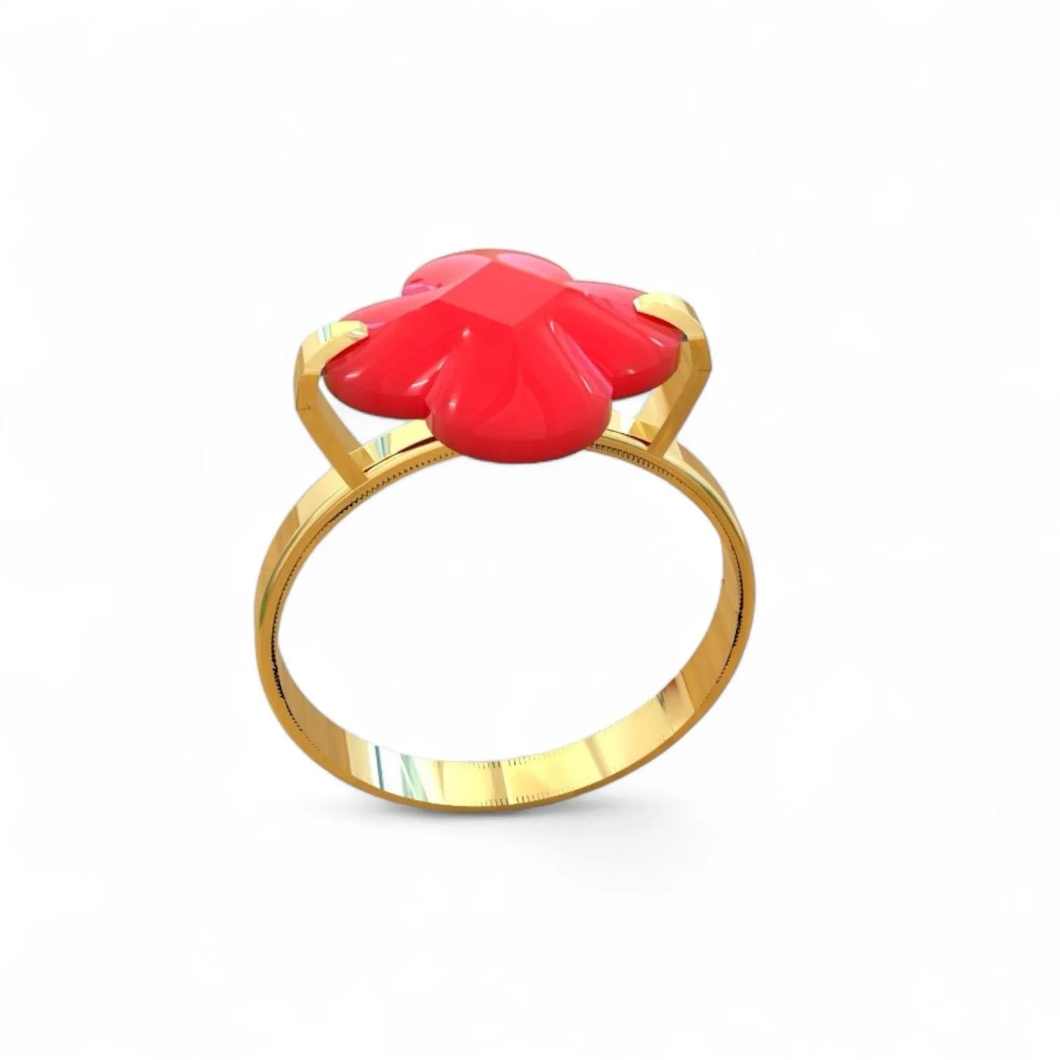 14K Yellow gold red faceted clover ring-639939