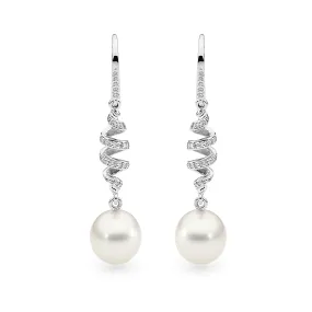 18ct White Gold Pearl & Diamond Spiral Earrings