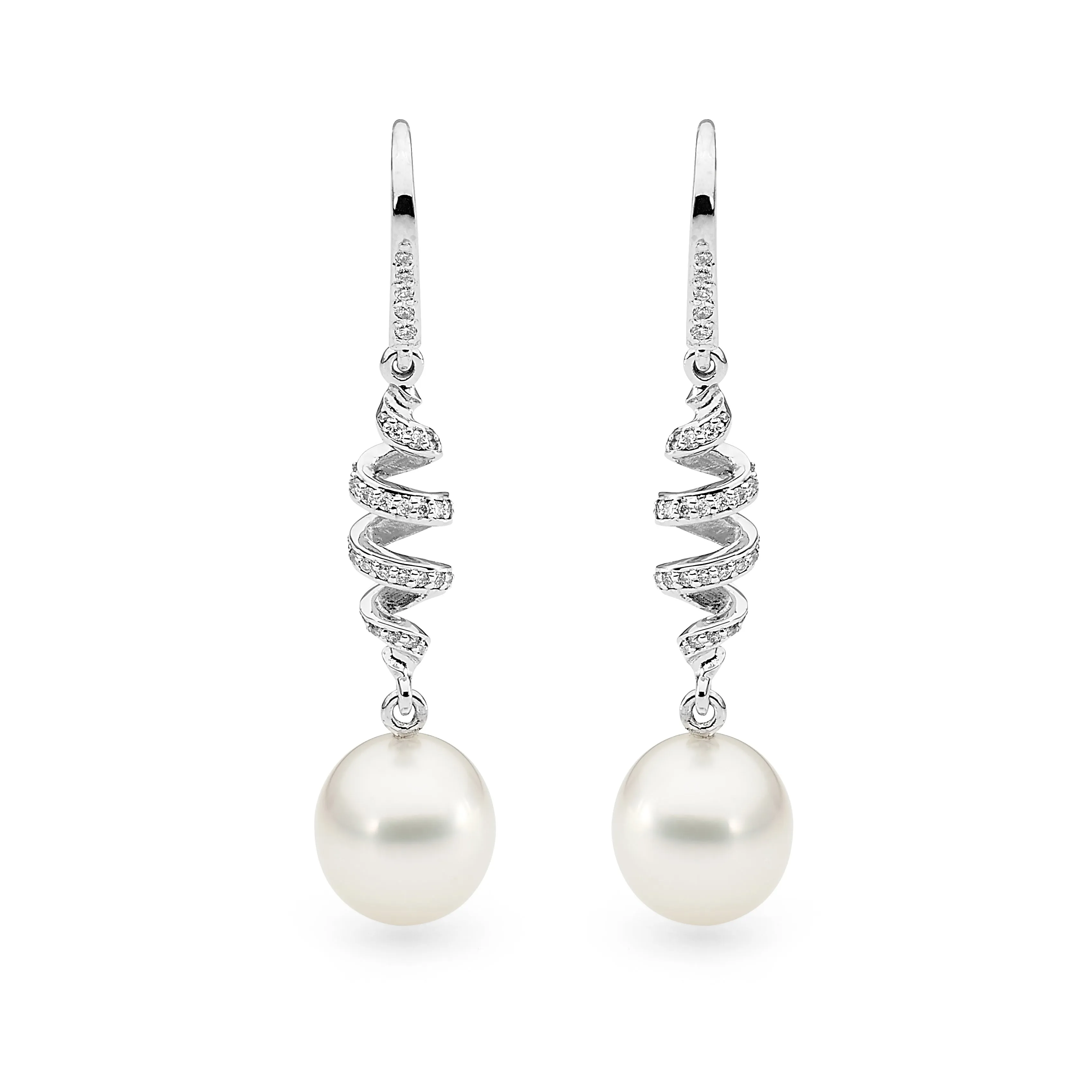 18ct White Gold Pearl & Diamond Spiral Earrings