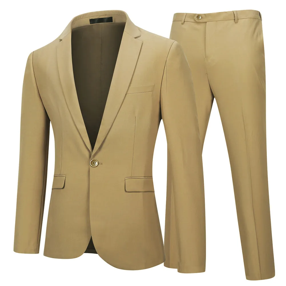 2-Piece Slim Fit Casual Suit Khaki