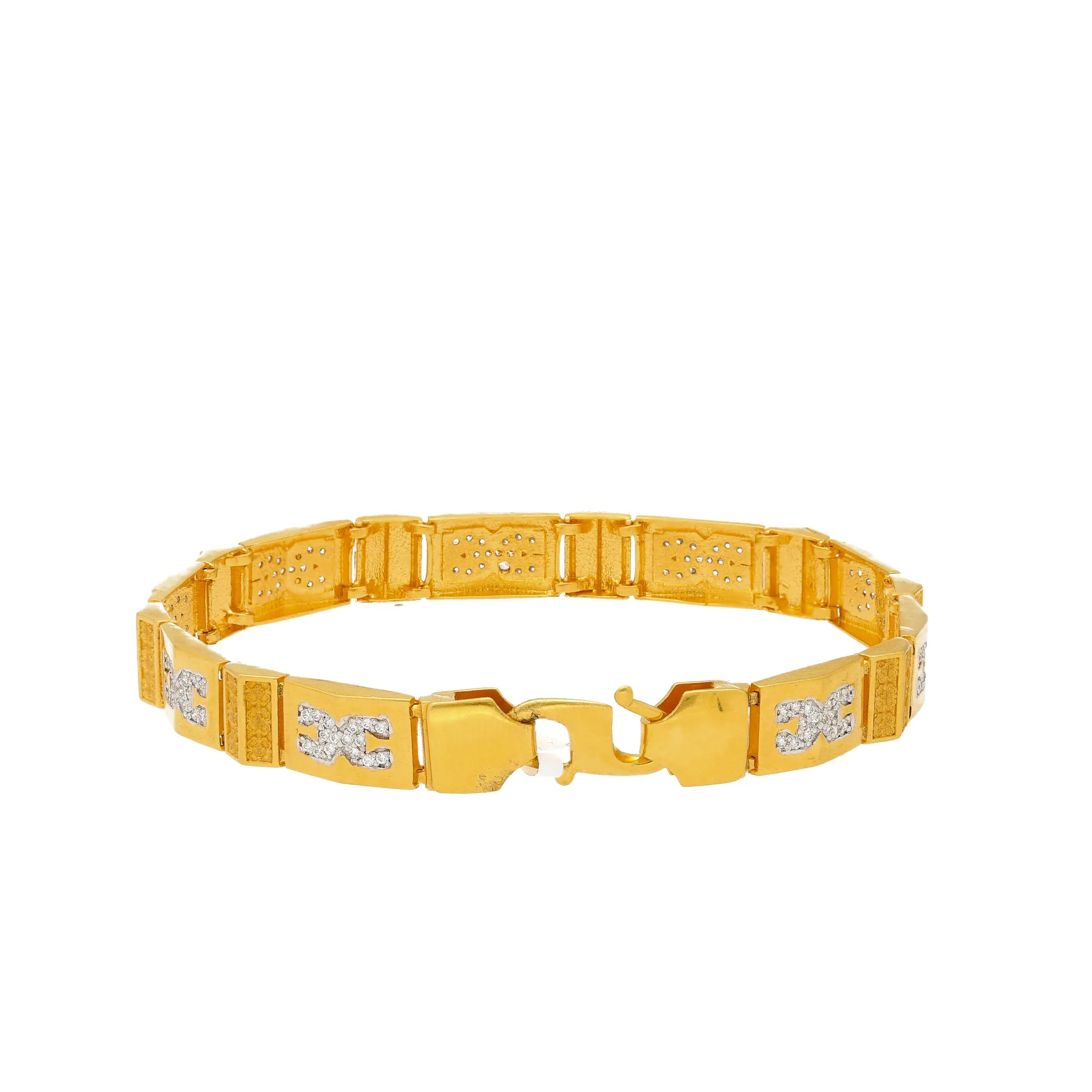 22K Gold & CZ Link Bracelet For Men (35gm)