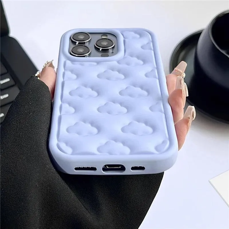 3D Clouds Cute Soft Cover Phone Case for iPhone 15 Pro Max, 11-14 Pro Max