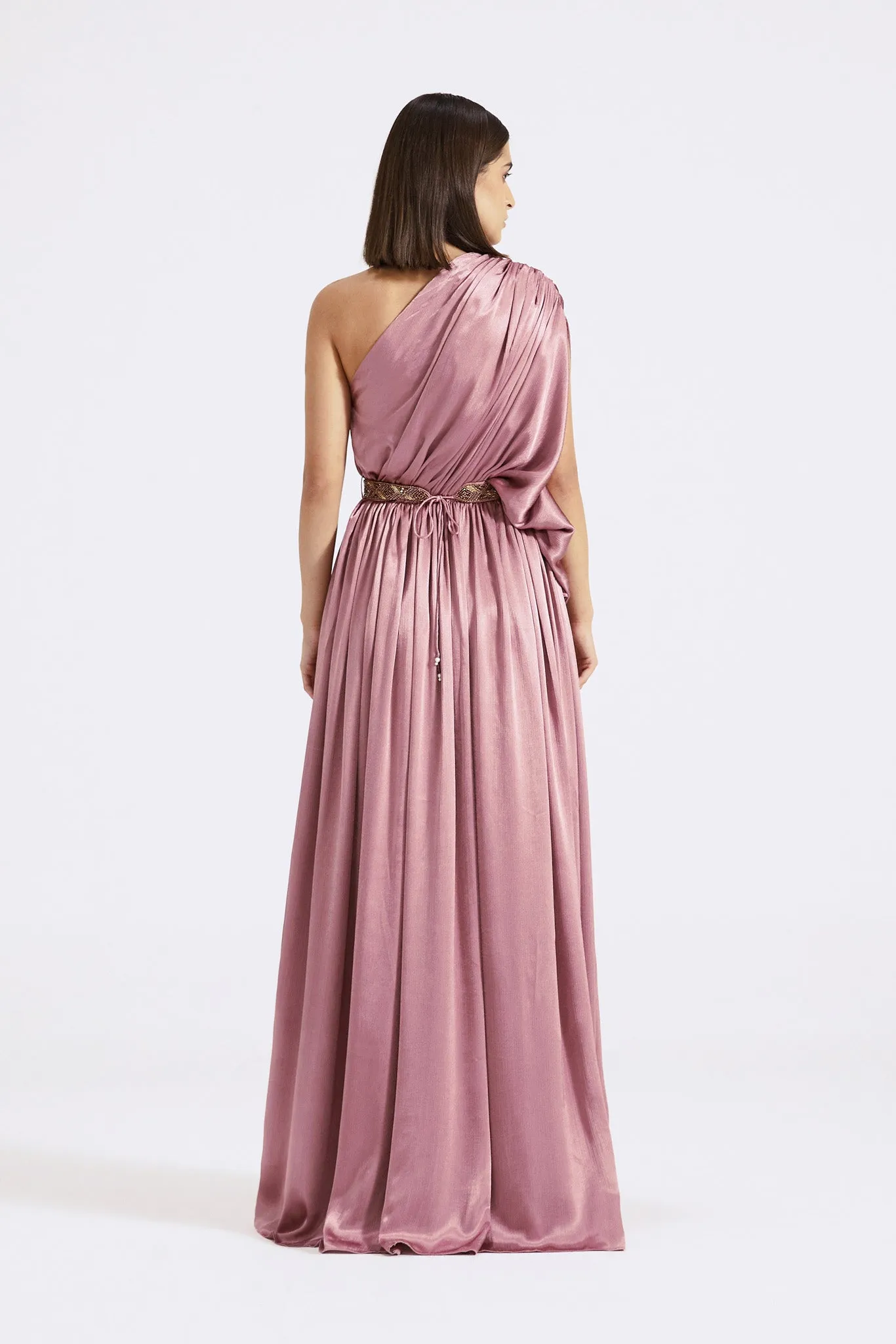 51Z018-RO Lilac Chinon One Shoulder Draped Gown