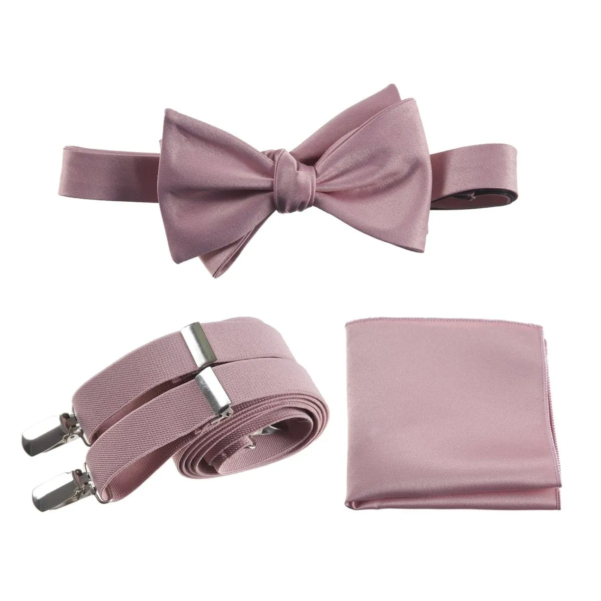 Adjustable Self-tie Bow Tie Stretch Suspender and Pocket Square Set - RENTAL