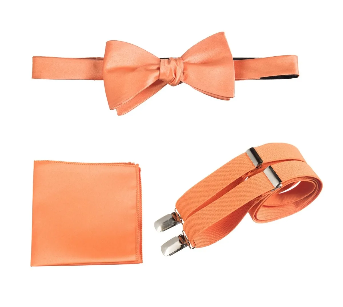 Adjustable Self-tie Bow Tie Stretch Suspender and Pocket Square Set - RENTAL