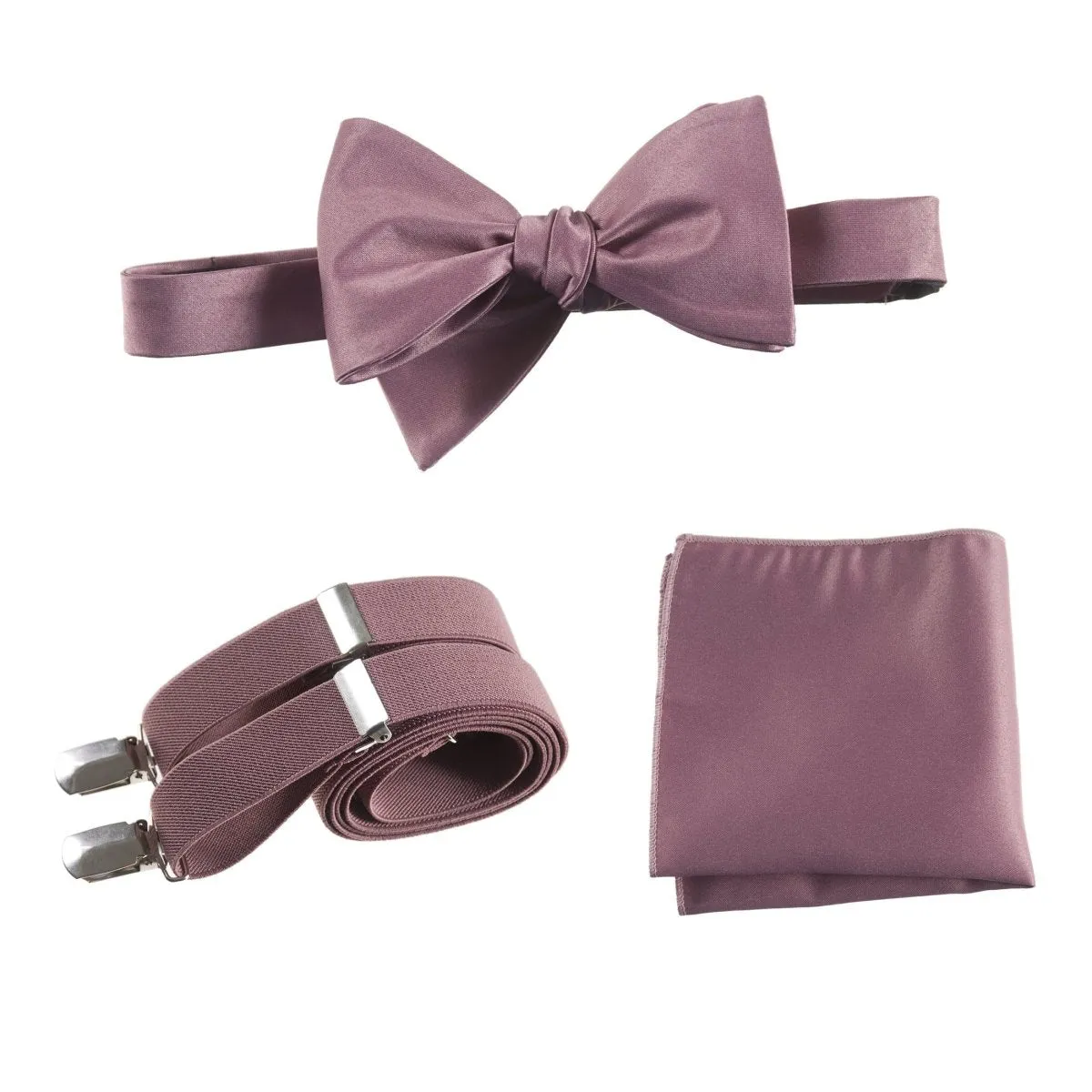 Adjustable Self-tie Bow Tie Stretch Suspender and Pocket Square Set - RENTAL