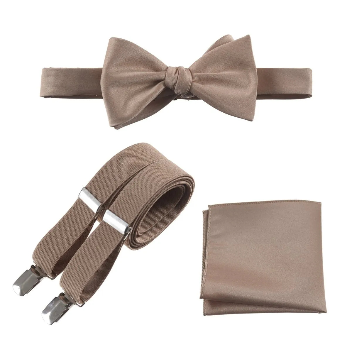 Adjustable Self-tie Bow Tie Stretch Suspender and Pocket Square Set - RENTAL