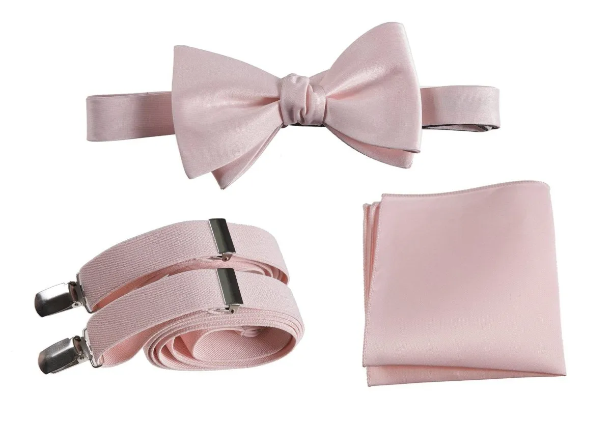 Adjustable Self-tie Bow Tie Stretch Suspender and Pocket Square Set - RENTAL