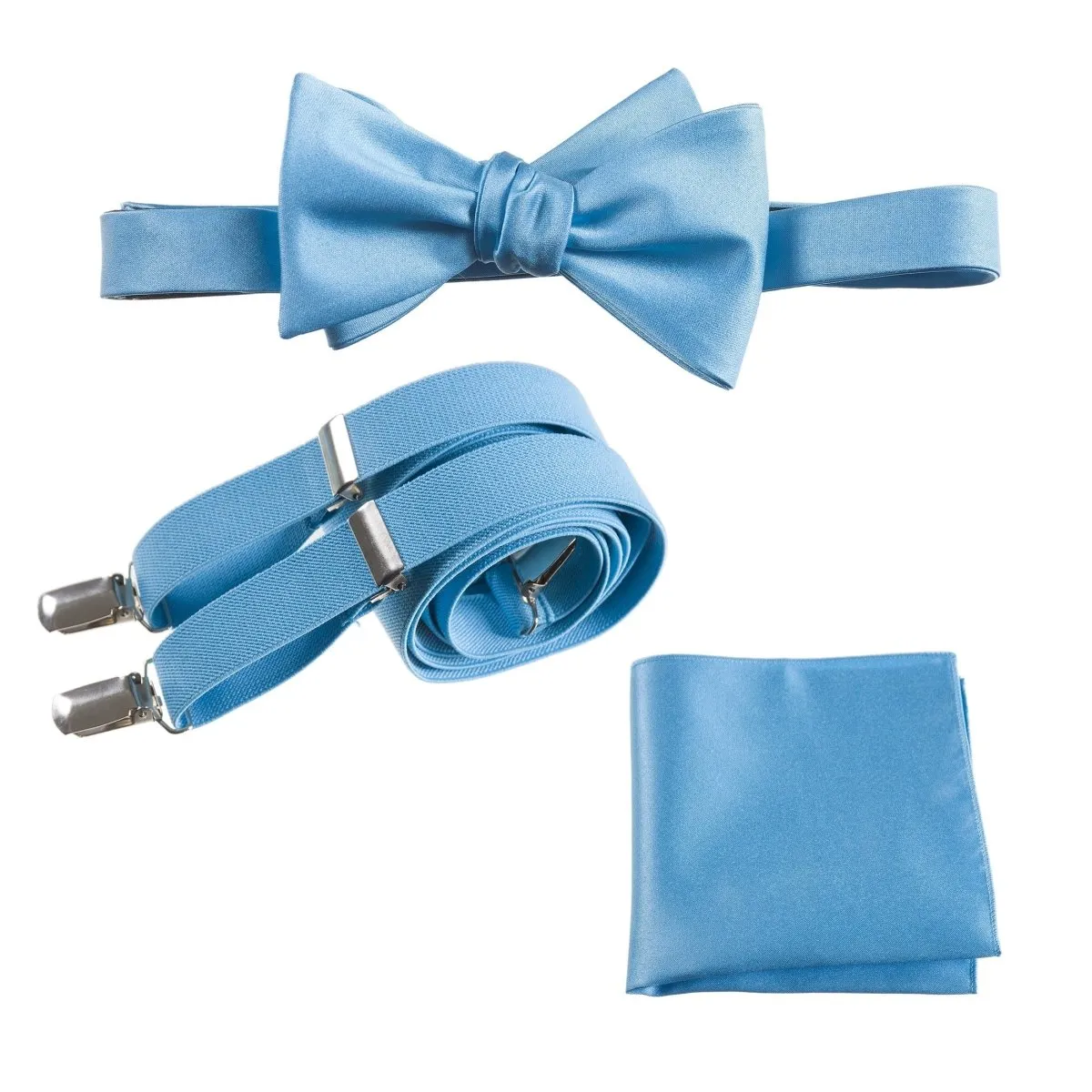 Adjustable Self-tie Bow Tie Stretch Suspender and Pocket Square Set - RENTAL