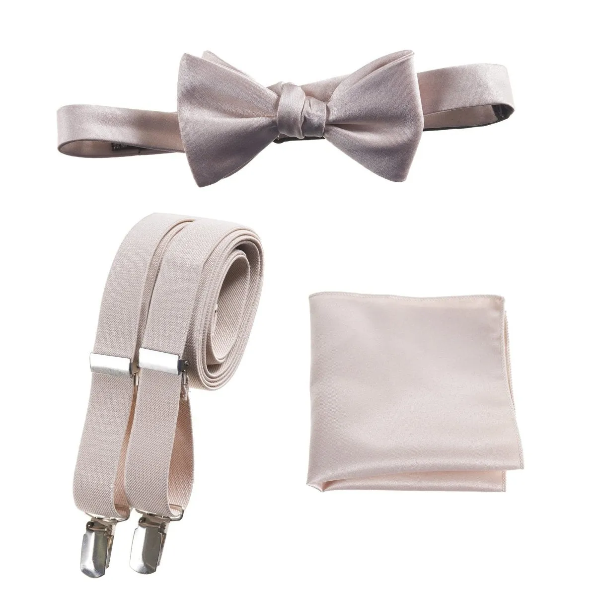 Adjustable Self-tie Bow Tie Stretch Suspender and Pocket Square Set - RENTAL