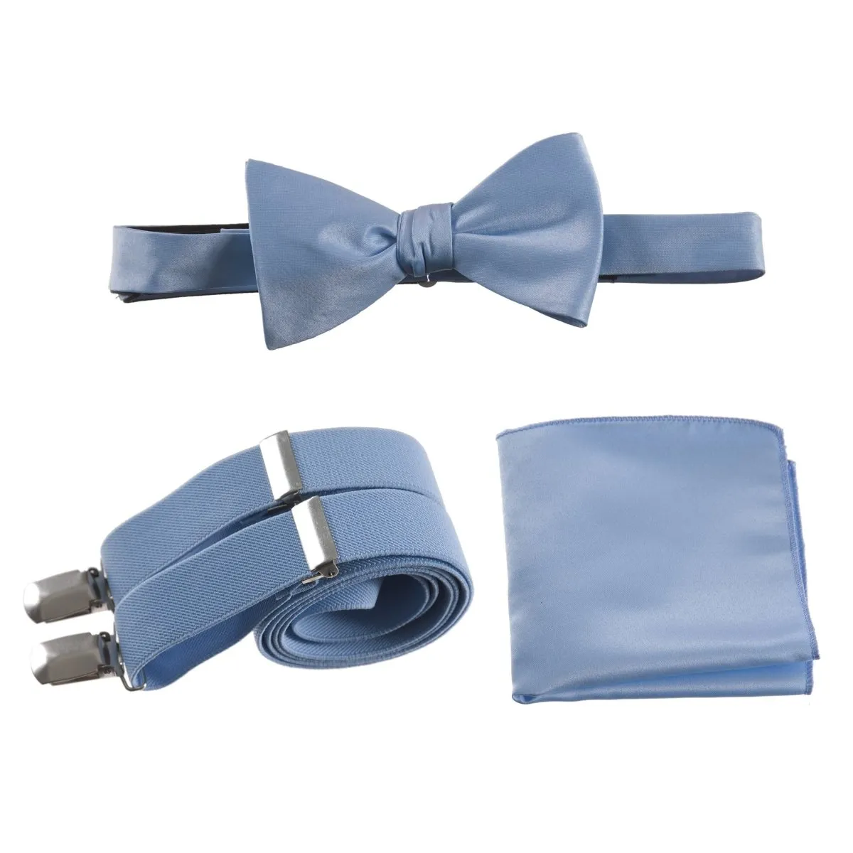 Adjustable Self-tie Bow Tie Stretch Suspender and Pocket Square Set - RENTAL