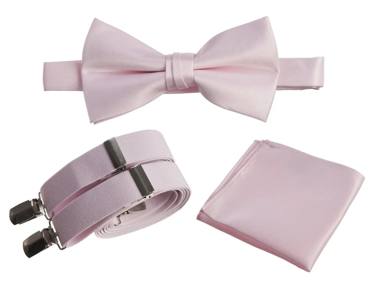 Adjustable Self-tie Bow Tie Stretch Suspender and Pocket Square Set - RENTAL