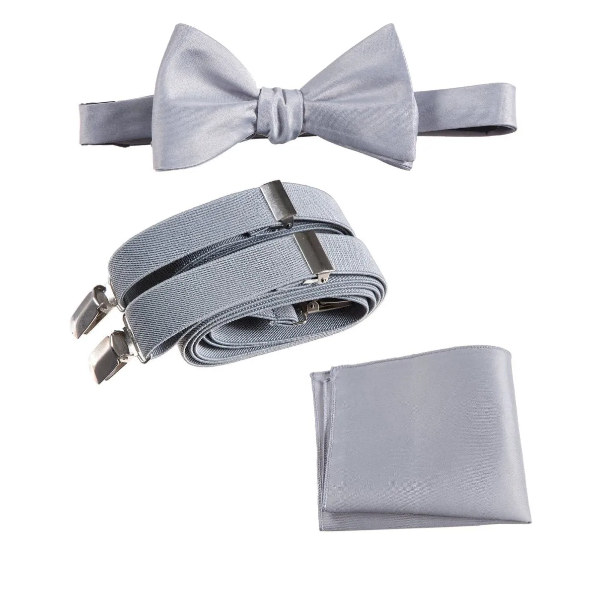 Adjustable Self-tie Bow Tie Stretch Suspender and Pocket Square Set - RENTAL