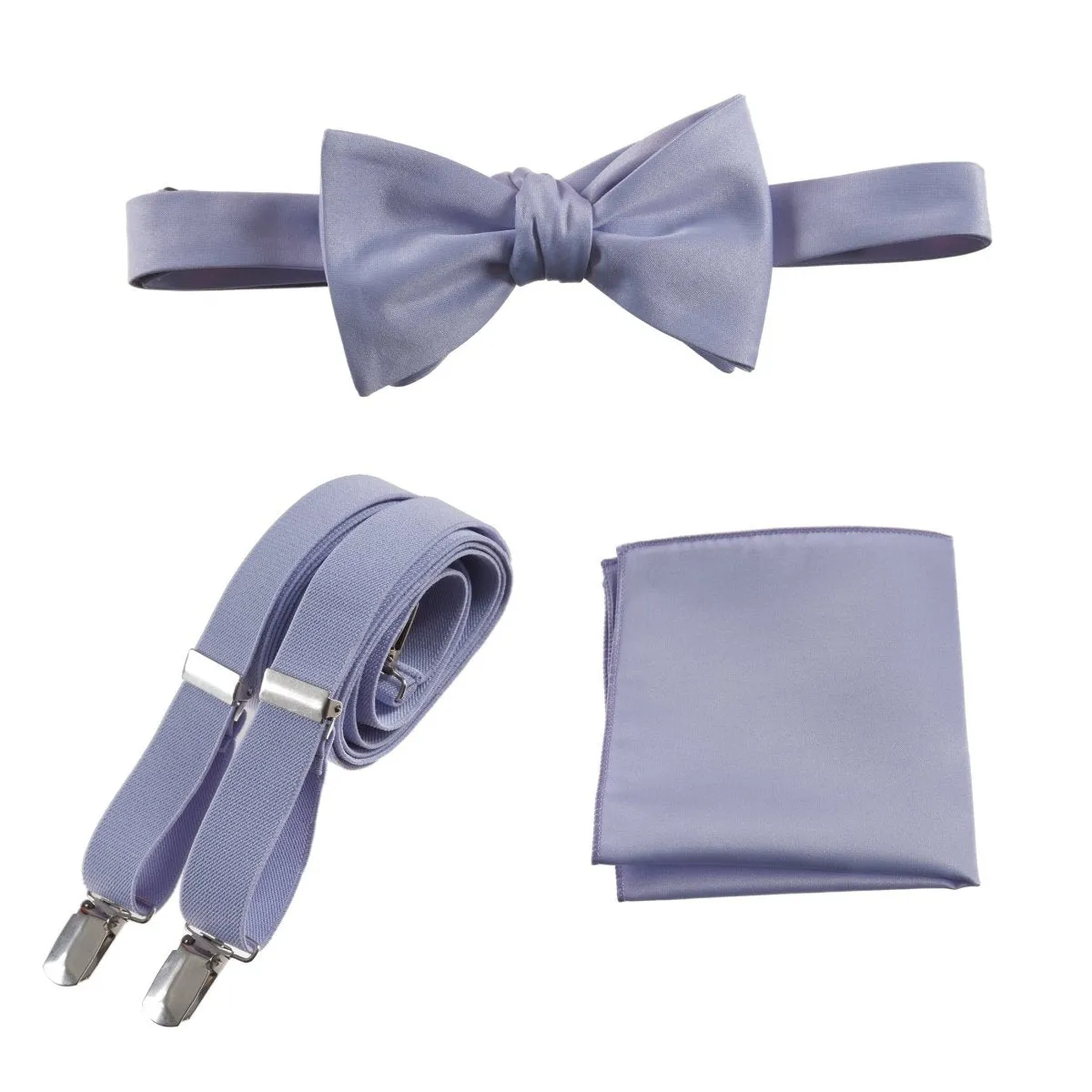 Adjustable Self-tie Bow Tie Stretch Suspender and Pocket Square Set - RENTAL