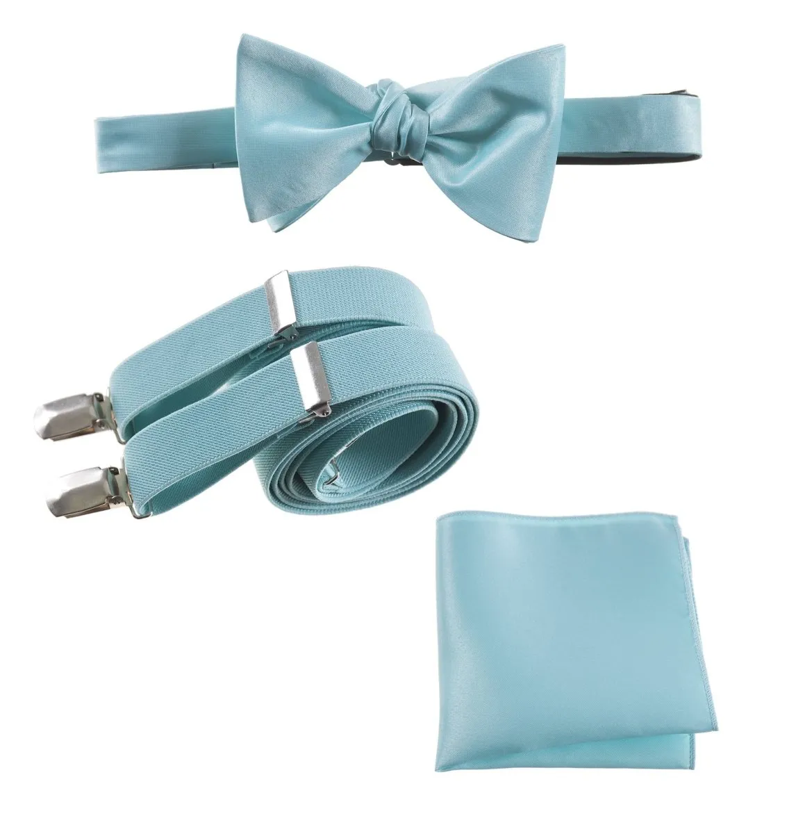 Adjustable Self-tie Bow Tie Stretch Suspender and Pocket Square Set - RENTAL