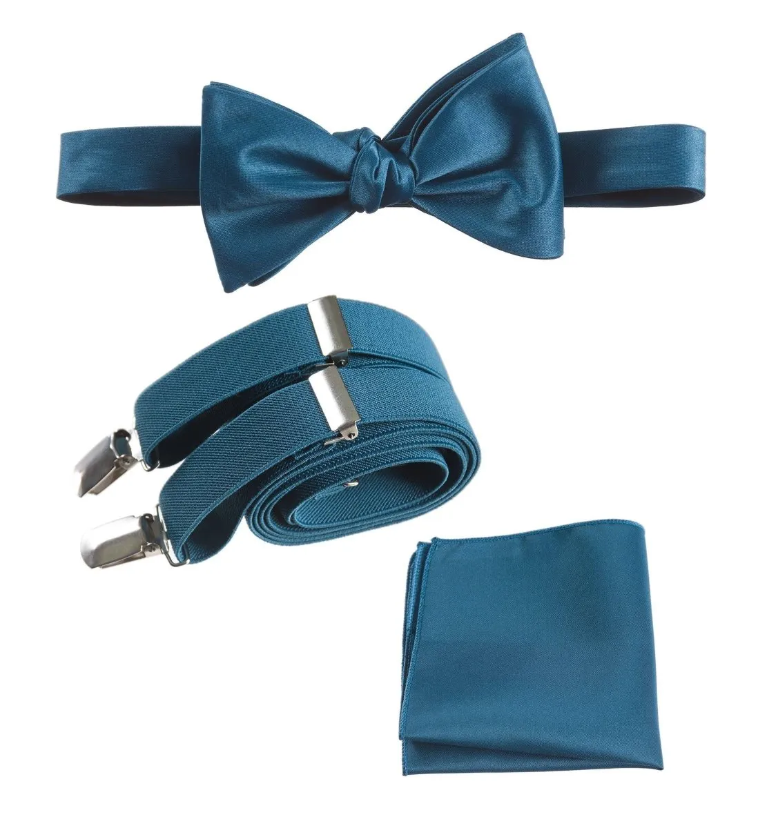 Adjustable Self-tie Bow Tie Stretch Suspender and Pocket Square Set - RENTAL