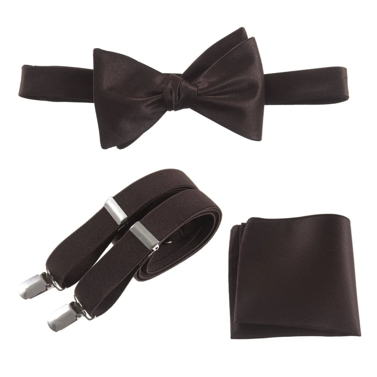 Adjustable Self-tie Bow Tie Stretch Suspender and Pocket Square Set - RENTAL