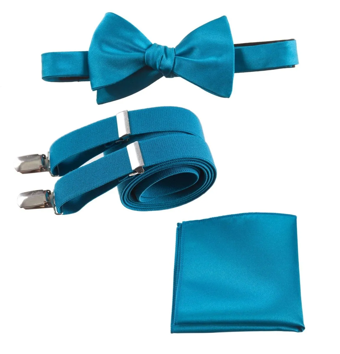 Adjustable Self-tie Bow Tie Stretch Suspender and Pocket Square Set - RENTAL