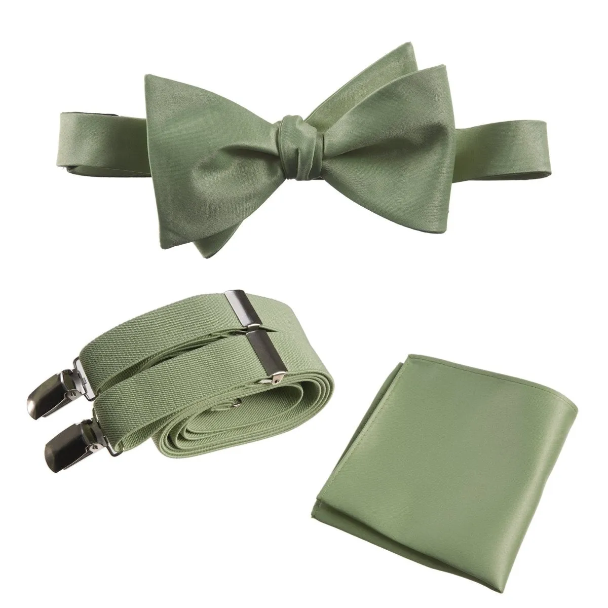 Adjustable Self-tie Bow Tie Stretch Suspender and Pocket Square Set - RENTAL