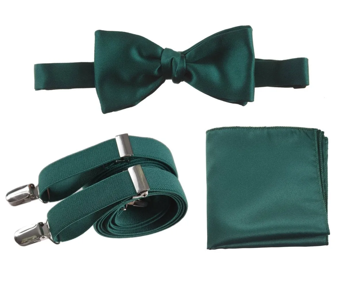 Adjustable Self-tie Bow Tie Stretch Suspender and Pocket Square Set - RENTAL