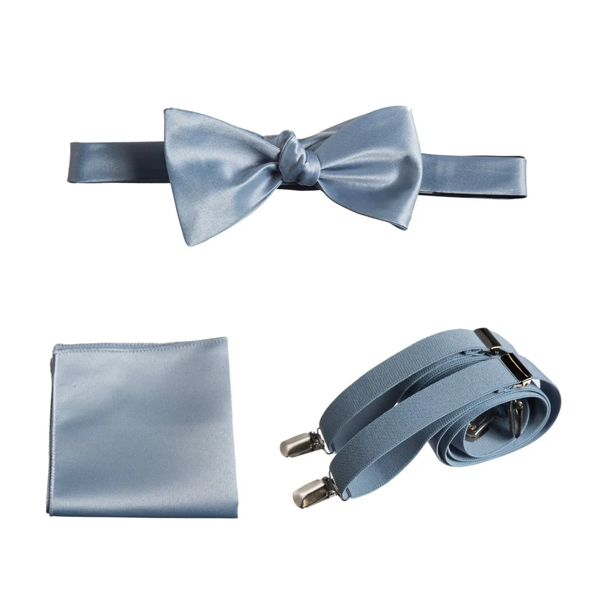 Adjustable Self-tie Bow Tie Stretch Suspender and Pocket Square Set - RENTAL