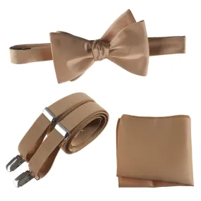 Adjustable Self-tie Bow Tie Stretch Suspender and Pocket Square Set - RENTAL