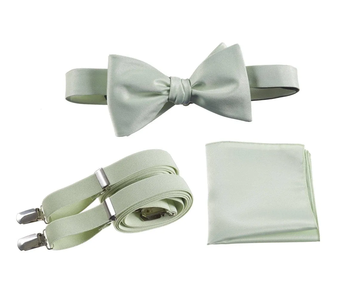 Adjustable Self-tie Bow Tie Stretch Suspender and Pocket Square Set - RENTAL