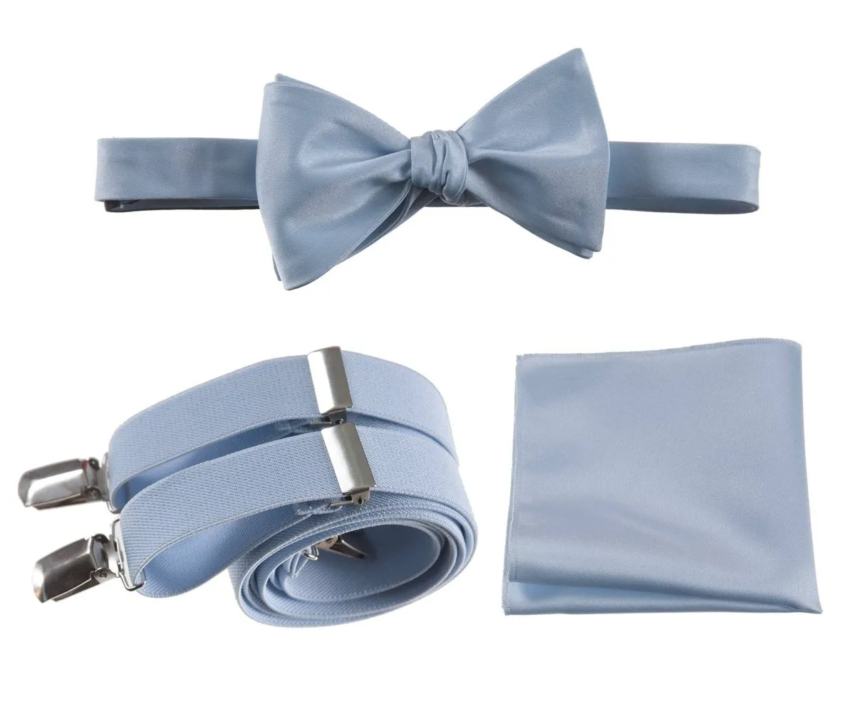 Adjustable Self-tie Bow Tie Stretch Suspender and Pocket Square Set - RENTAL