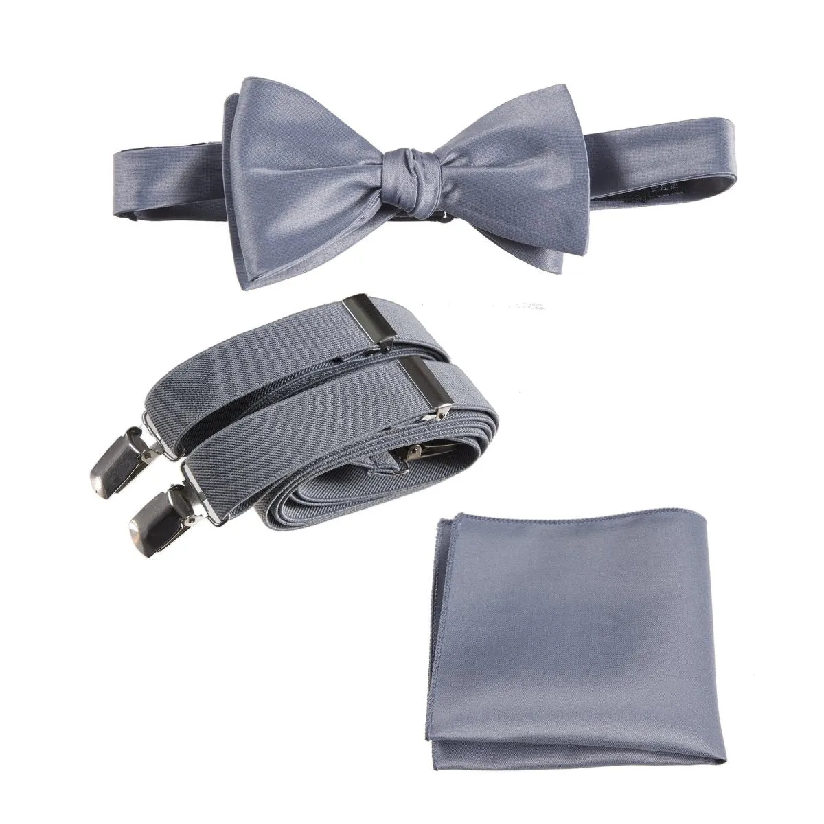 Adjustable Self-tie Bow Tie Stretch Suspender and Pocket Square Set - RENTAL