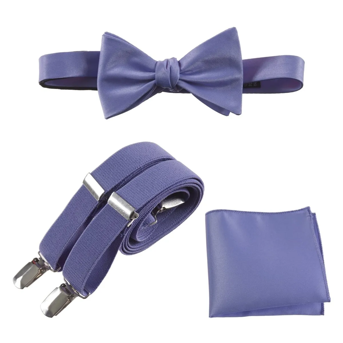 Adjustable Self-tie Bow Tie Stretch Suspender and Pocket Square Set - RENTAL