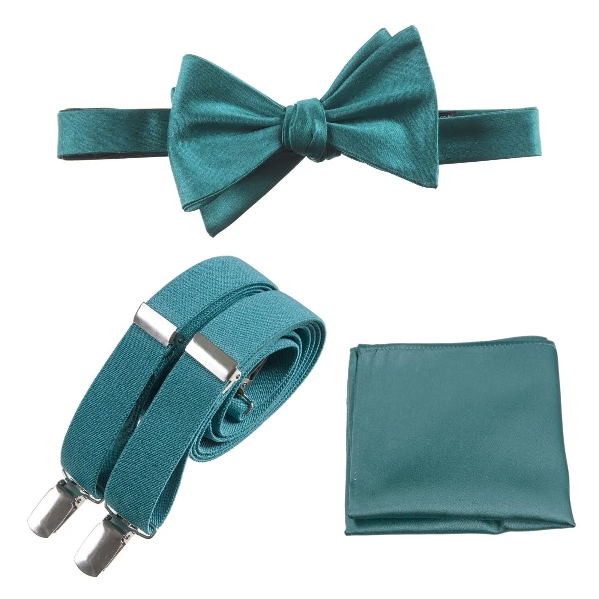 Adjustable Self-tie Bow Tie Stretch Suspender and Pocket Square Set - RENTAL