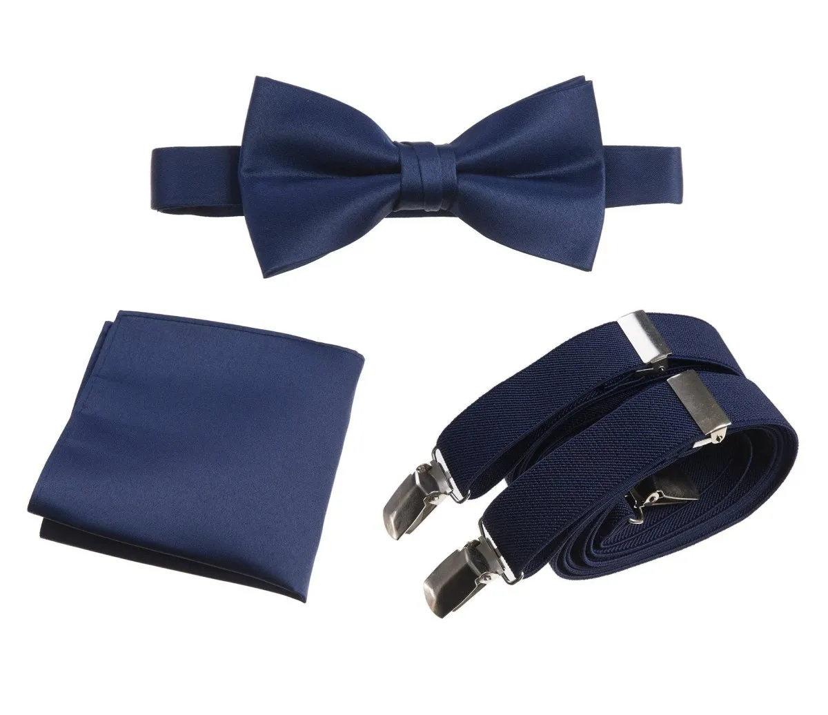 Adjustable Self-tie Bow Tie Stretch Suspender and Pocket Square Set - RENTAL