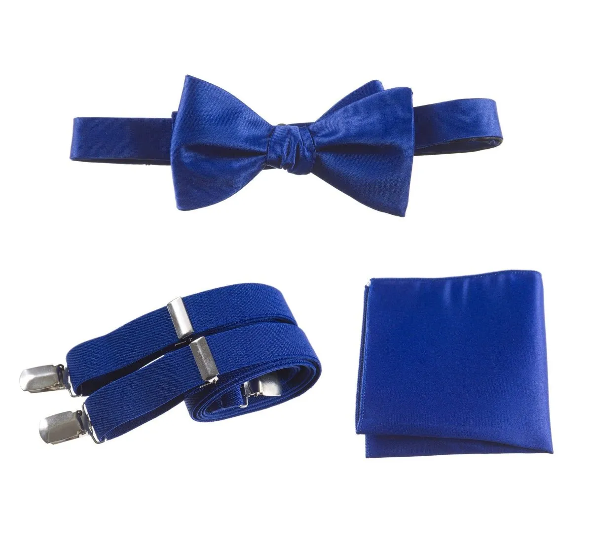 Adjustable Self-tie Bow Tie Stretch Suspender and Pocket Square Set - RENTAL