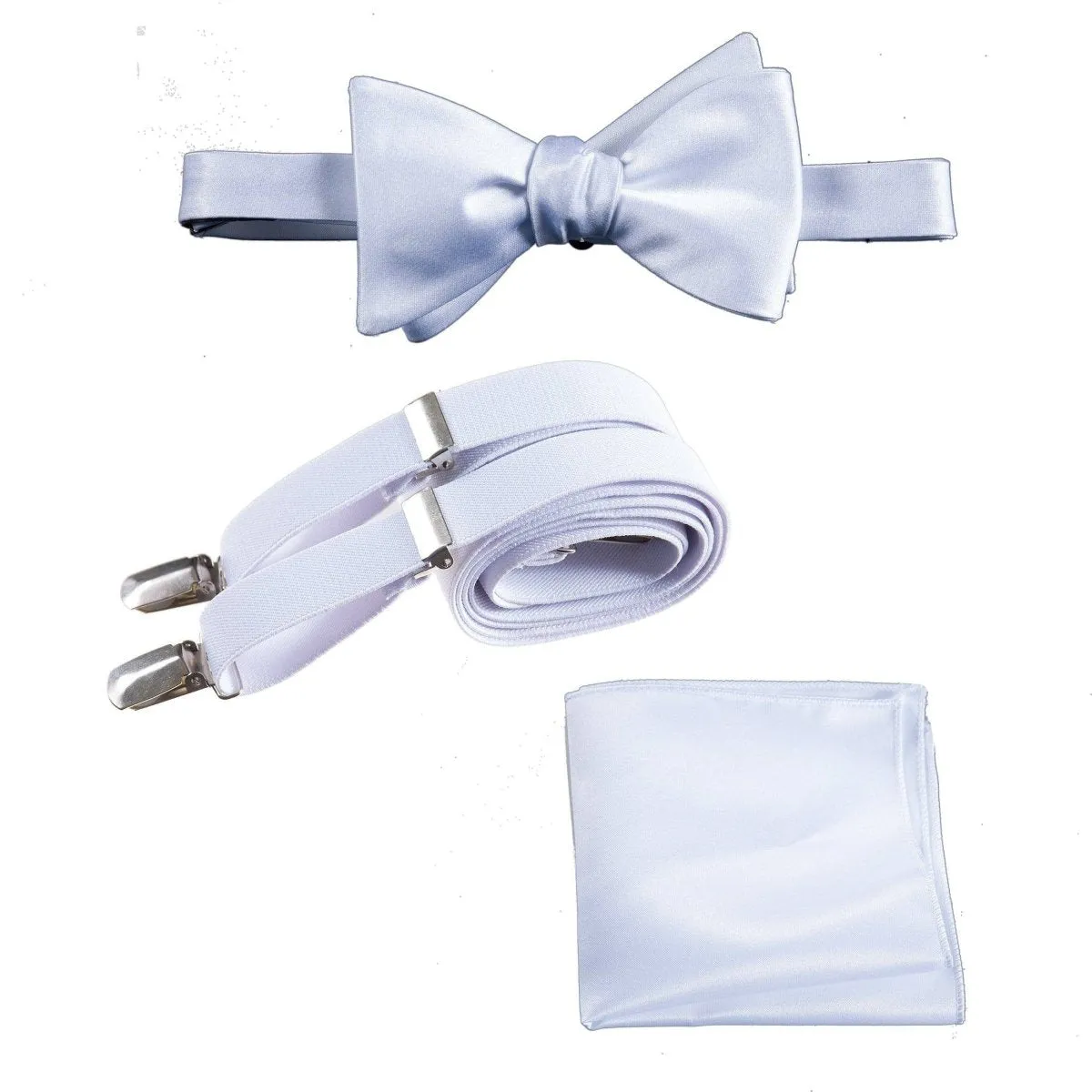 Adjustable Self-tie Bow Tie Stretch Suspender and Pocket Square Set - RENTAL