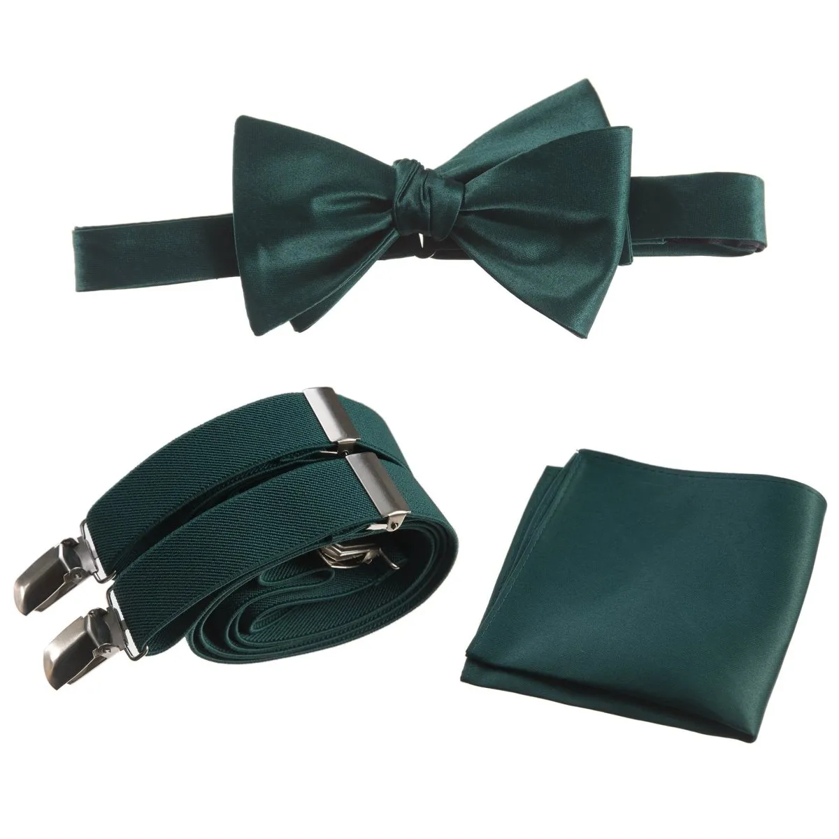 Adjustable Self-tie Bow Tie Stretch Suspender and Pocket Square Set - RENTAL