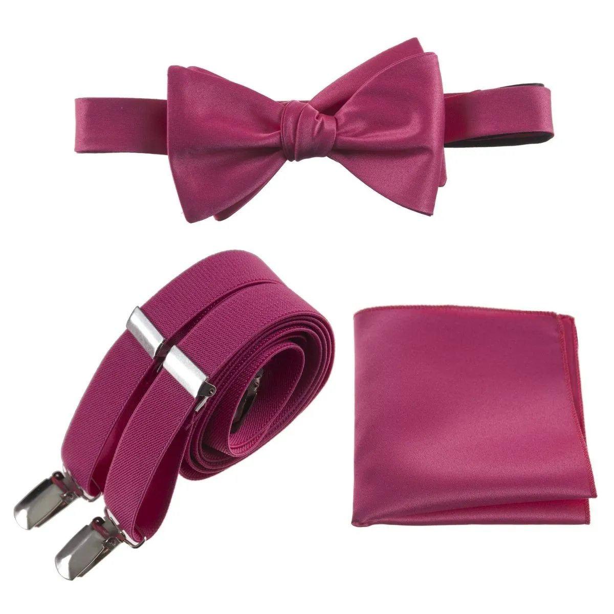 Adjustable Self-tie Bow Tie Stretch Suspender and Pocket Square Set - RENTAL