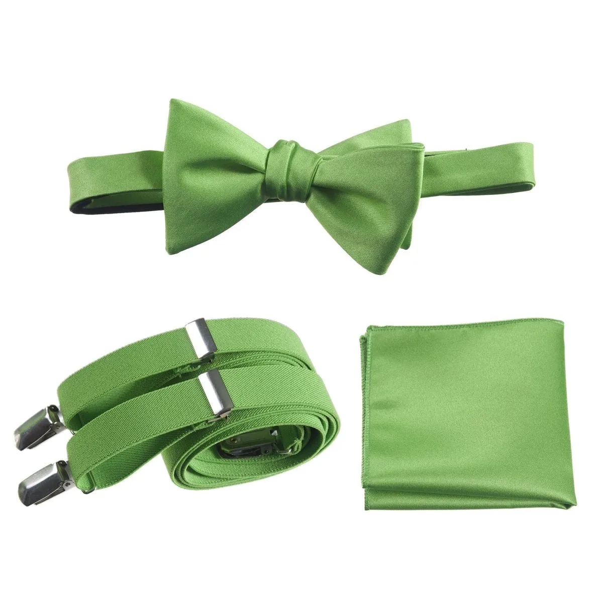 Adjustable Self-tie Bow Tie Stretch Suspender and Pocket Square Set - RENTAL