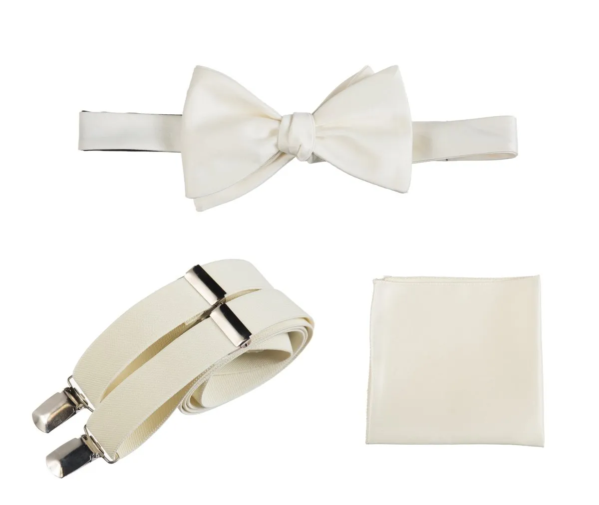 Adjustable Self-tie Bow Tie Stretch Suspender and Pocket Square Set - RENTAL