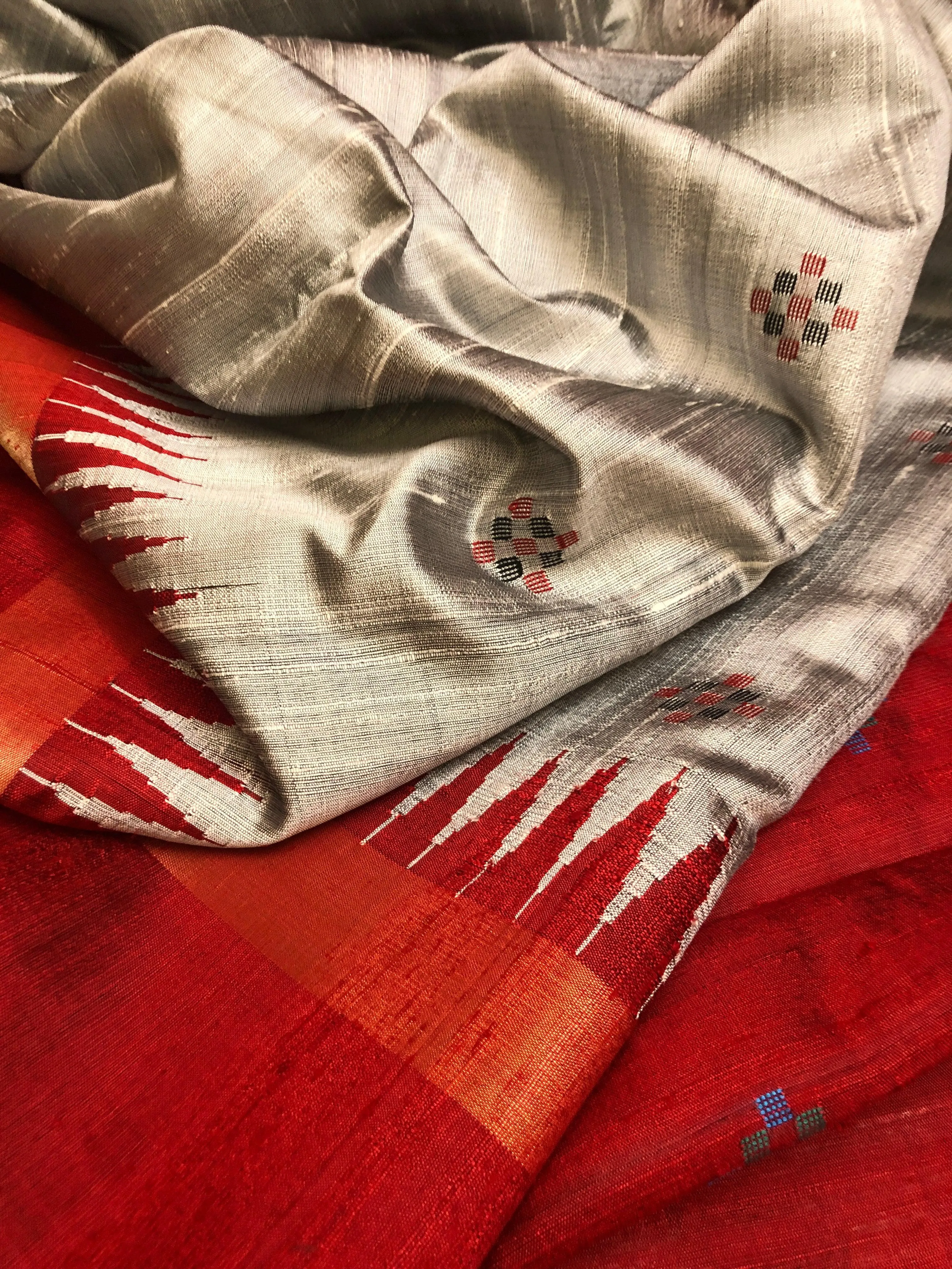 Aluminium Color Raw Silk Saree