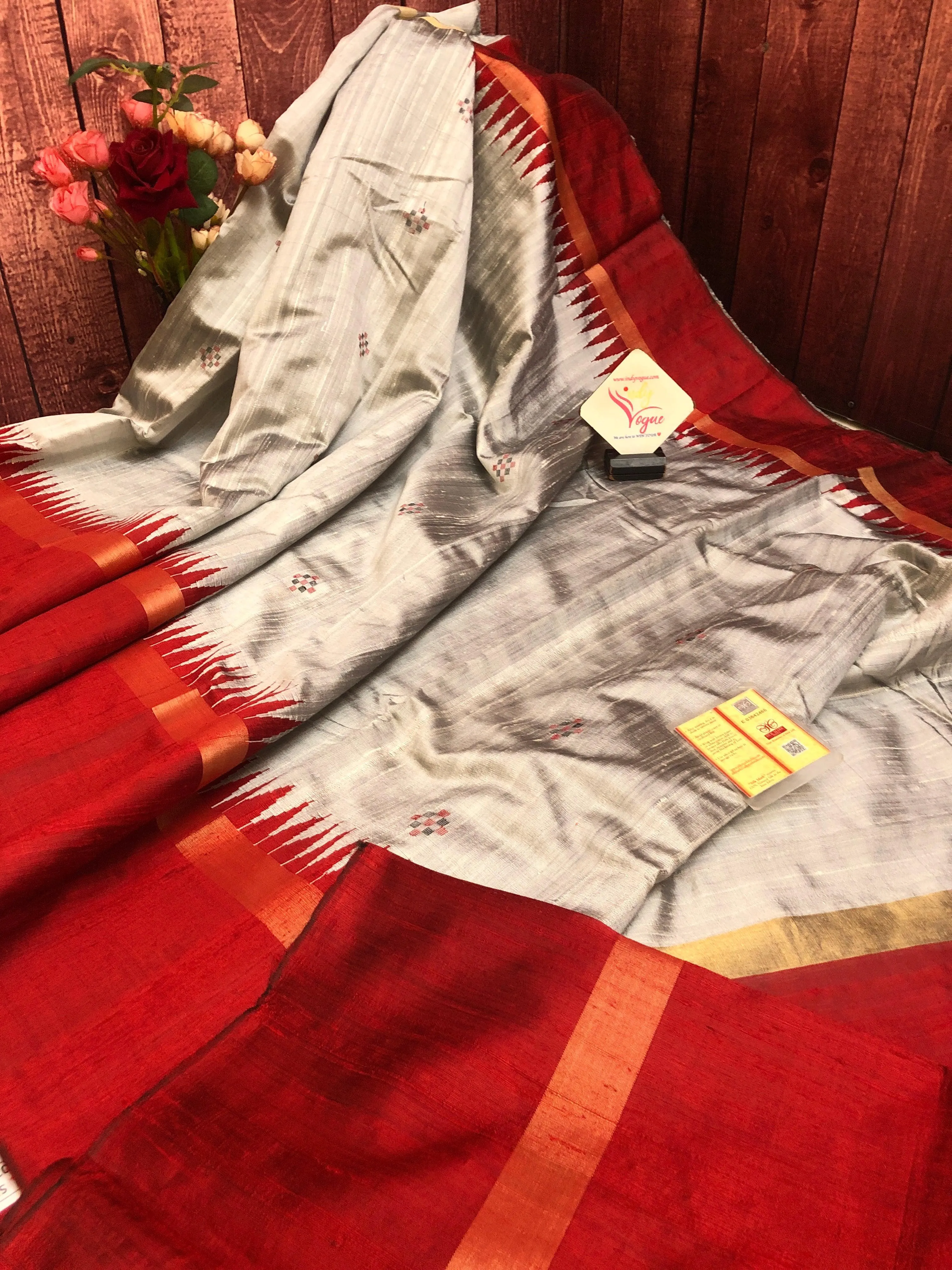 Aluminium Color Raw Silk Saree