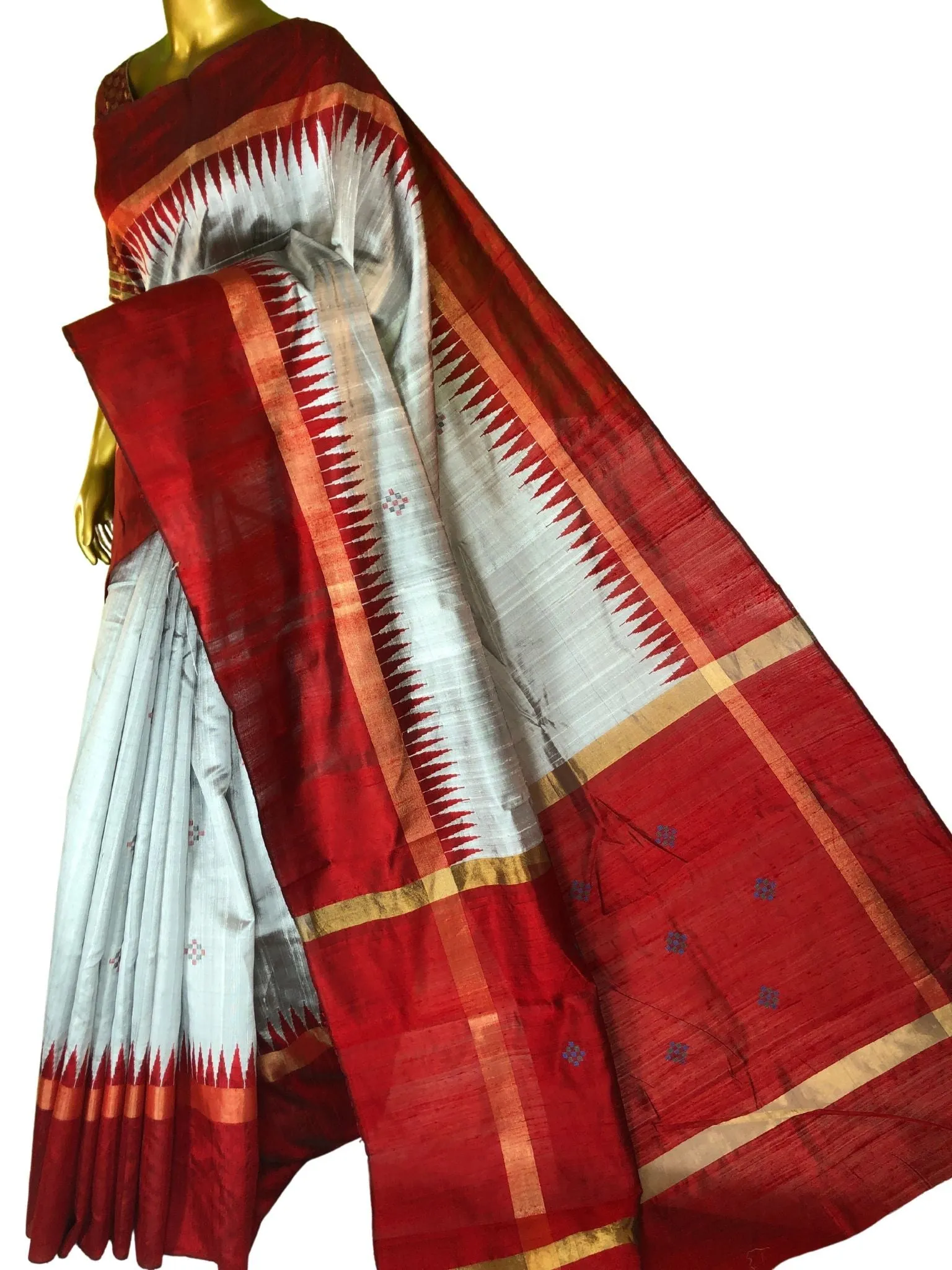 Aluminium Color Raw Silk Saree