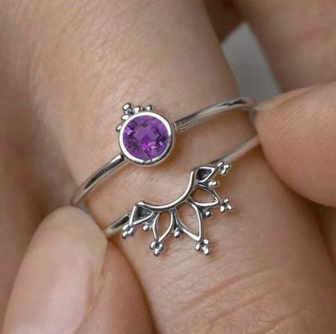 Amethyst 925 Sterling Silver Stackable Couple Ring,February Birthstone, Gift for her