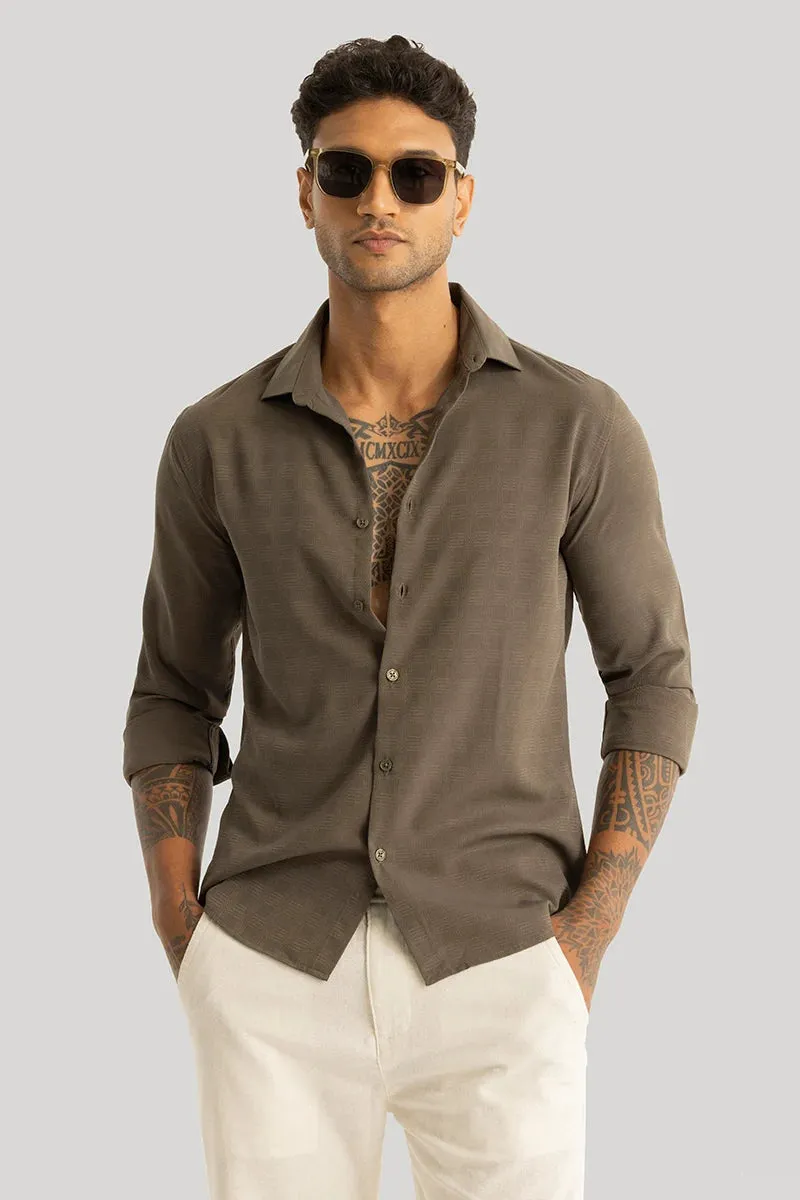 Anselmo Olive Brown Self-Design Shirt