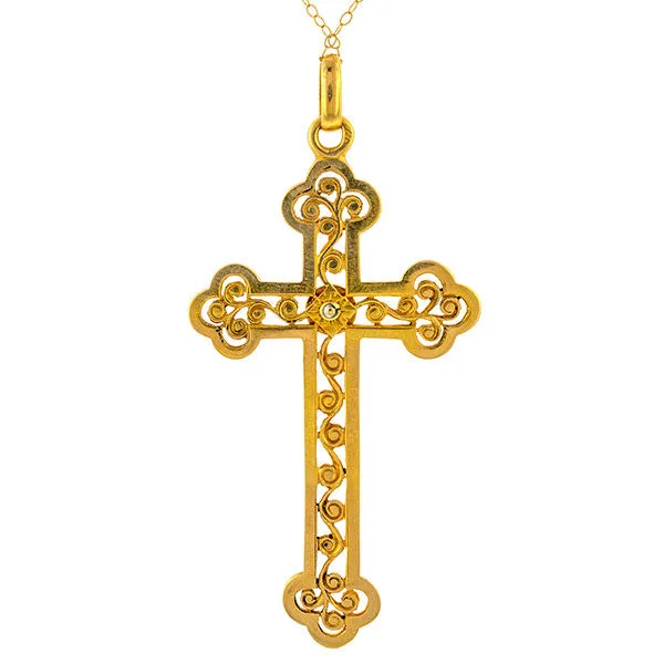 Antique French Pearl Cross Pendant Necklace